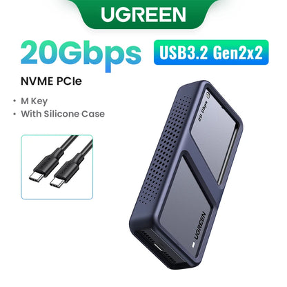 20Gbps Nvme SSD Case SSD Enclosure M.2 to USB3.2 Gen2X2 SSD Adapter for M.2 NVME PCIE Built-In Cooling Vest Aluminum Case