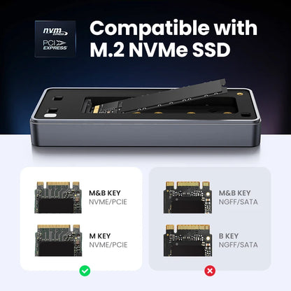 20Gbps Nvme SSD Case SSD Enclosure M.2 to USB3.2 Gen2X2 SSD Adapter for M.2 NVME PCIE Built-In Cooling Vest Aluminum Case