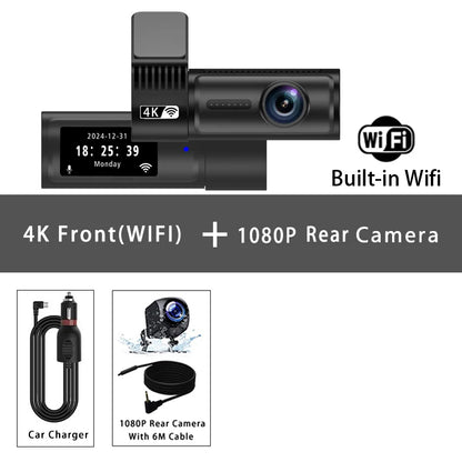 4K 3840*2160P Dash Cam WIFI GPS Car DVR Mini Camera Dual Len Video Drive Recorder Dashcam Registrar Black Box 24 Hour Monitoring