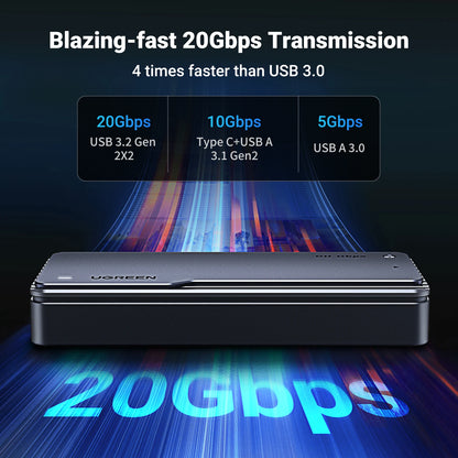 20Gbps Nvme SSD Case SSD Enclosure M.2 to USB3.2 Gen2X2 SSD Adapter for M.2 NVME PCIE Built-In Cooling Vest Aluminum Case